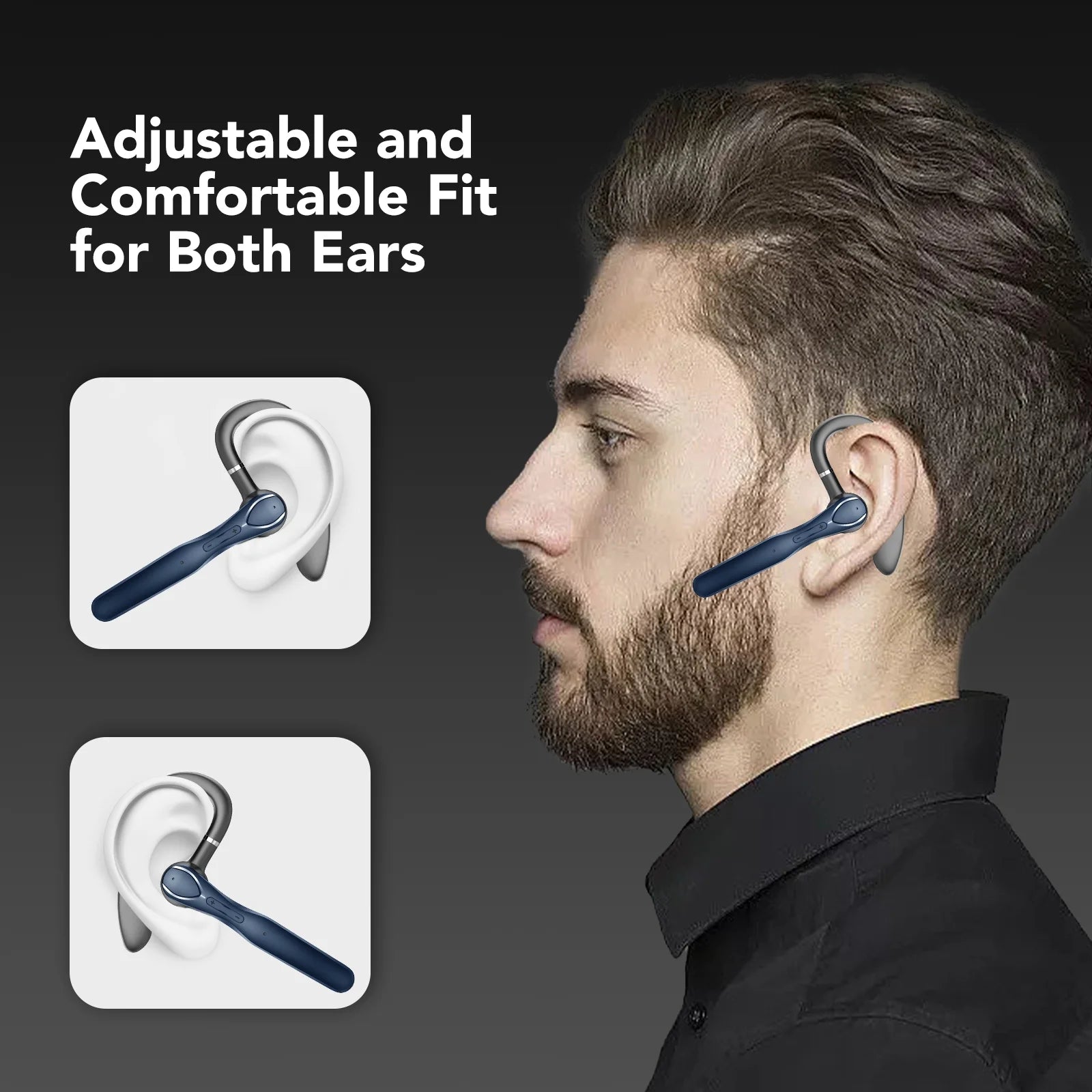 2025 New Bluetooth Headset V5.3, 100H Talk Handsfree Wireless Headset with Dual ENC Noise Canceling Mic Mute, Single Ear Headsets IP7 Waterproof, in Ear Earpiece for Driving/Office/Business