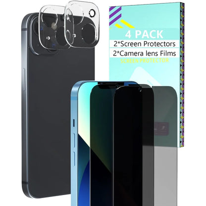 Iphone 13 Privacy Screen Protector + Camera Lens Protector, anti Spy Case Friendly Tempered Glass 9H Black