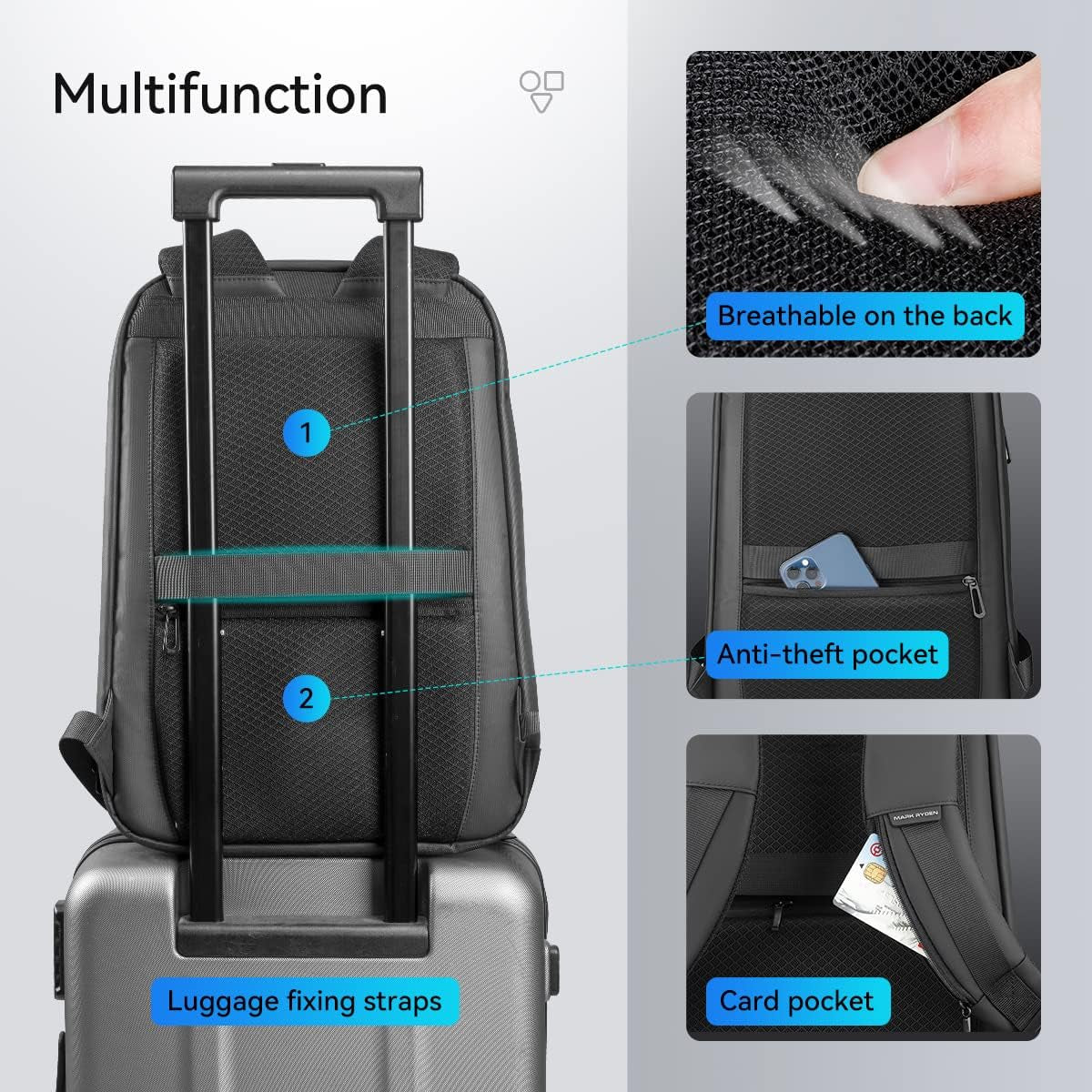 Laptop Backpack for Men,Slim Business Backpack with USB Plug Fits 15.6 Inch Pc,Structured Shell Design