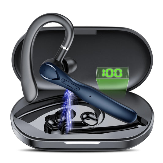 2025 New Bluetooth Headset V5.3, 100H Talk Handsfree Wireless Headset with Dual ENC Noise Canceling Mic Mute, Single Ear Headsets IP7 Waterproof, in Ear Earpiece for Driving/Office/Business