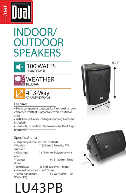 LU43PB 3-Way High Performance Outdoor Indoor Speakers with Powerful Bass &  DBTMA100 Micro Wireless Bluetooth 2 Channel Stereo Class-D Amplifier