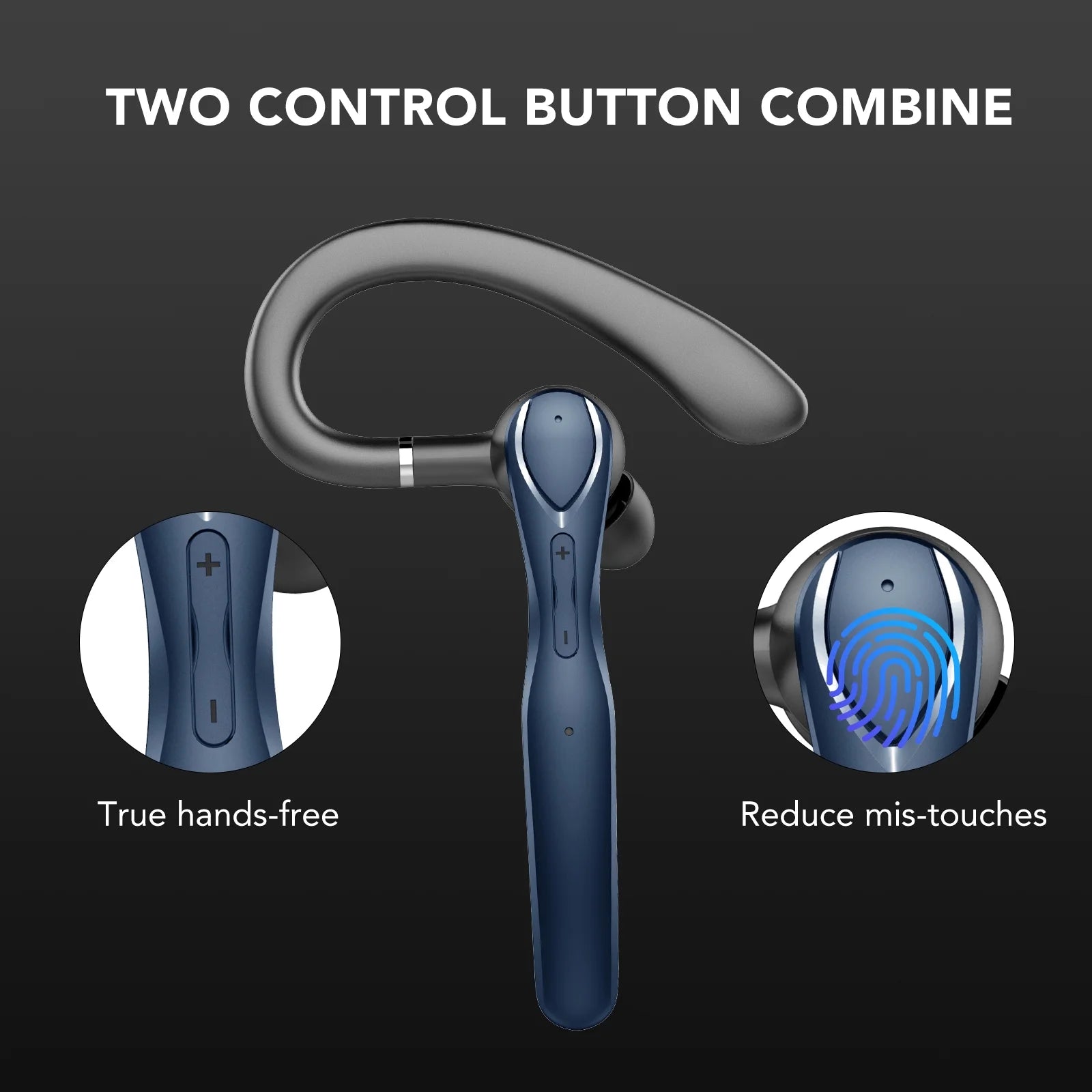 2025 New Bluetooth Headset V5.3, 100H Talk Handsfree Wireless Headset with Dual ENC Noise Canceling Mic Mute, Single Ear Headsets IP7 Waterproof, in Ear Earpiece for Driving/Office/Business