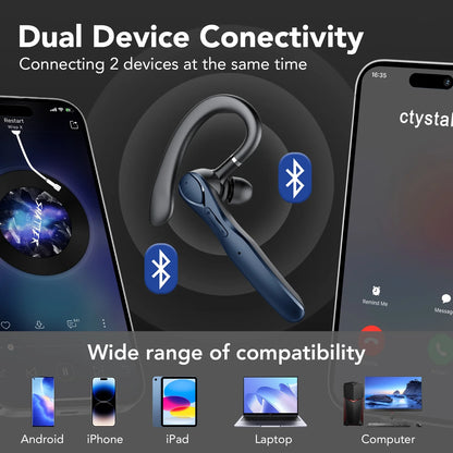 2025 New Bluetooth Headset V5.3, 100H Talk Handsfree Wireless Headset with Dual ENC Noise Canceling Mic Mute, Single Ear Headsets IP7 Waterproof, in Ear Earpiece for Driving/Office/Business