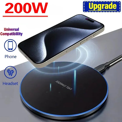 200W Wireless Charger Pad Stand Mobile Phone Chargers Fast Charging Dock Station for Iphone 16 15 14 13 Pro Max Samsung Xiaomi