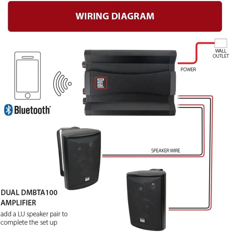 LU43PB 3-Way High Performance Outdoor Indoor Speakers with Powerful Bass &  DBTMA100 Micro Wireless Bluetooth 2 Channel Stereo Class-D Amplifier