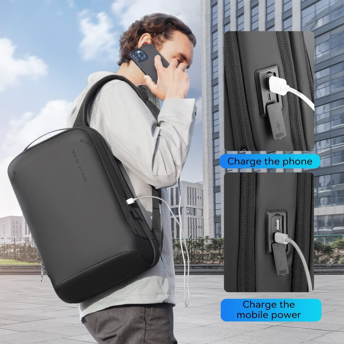 Laptop Backpack for Men,Slim Business Backpack with USB Plug Fits 15.6 Inch Pc,Structured Shell Design